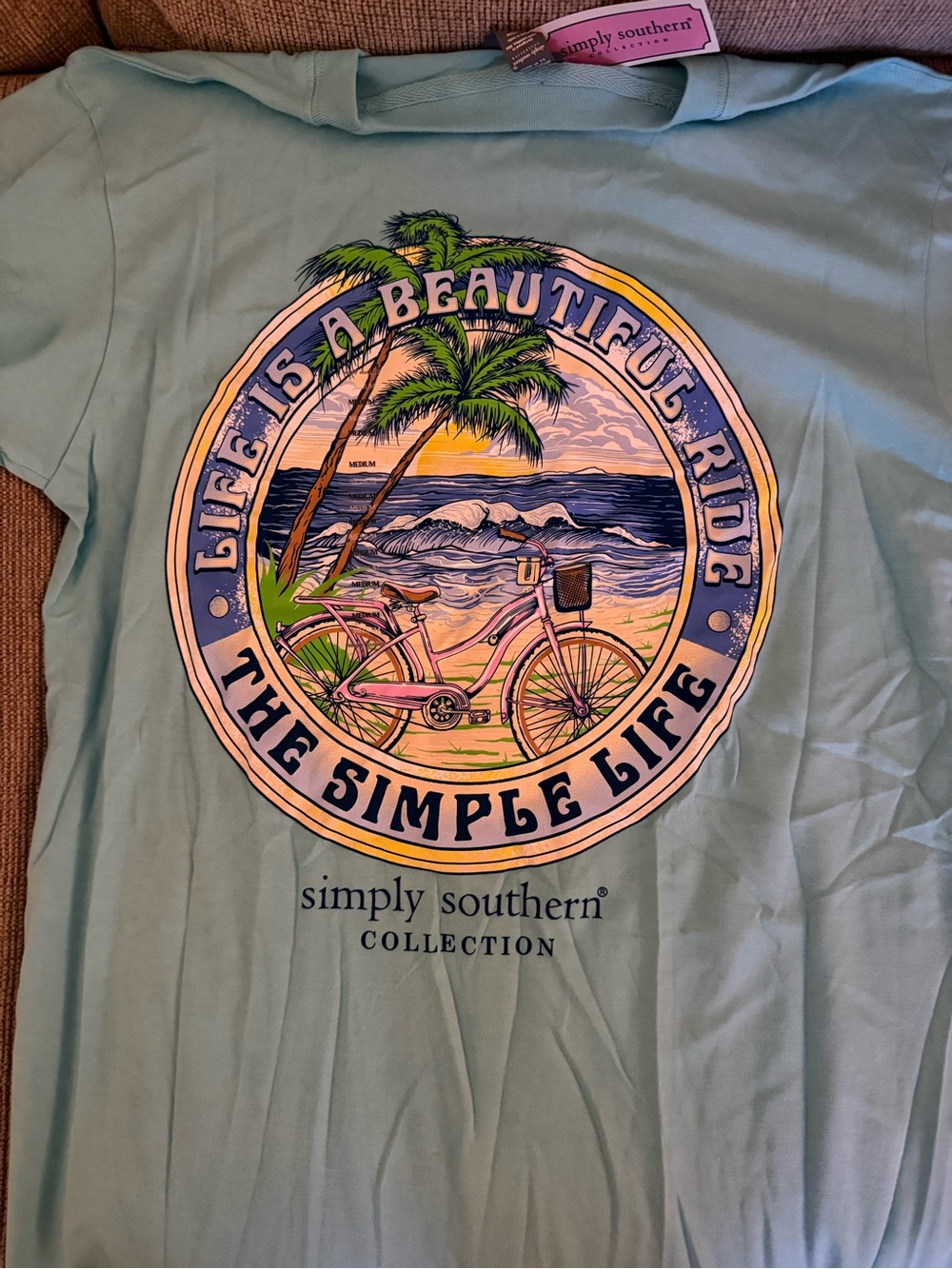 Simply Southern Light Blue Short Sleeve Tee with Beach Bicycle Graphic